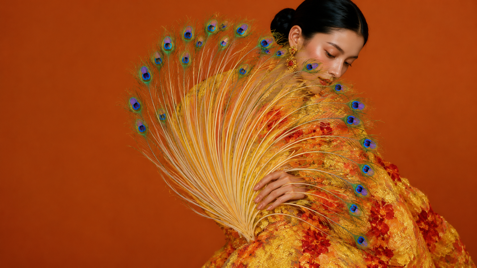 A high-fashion editorial photograph generated by text-to-image